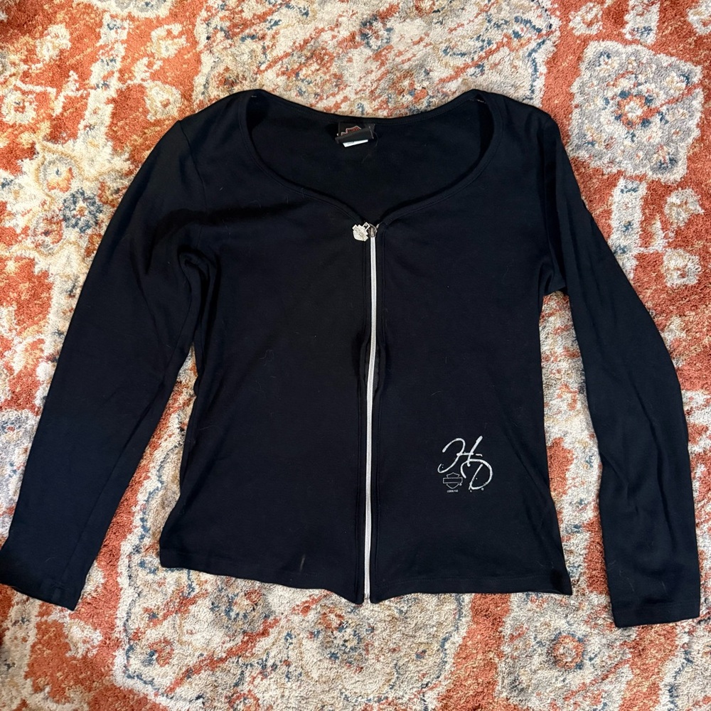 Harley Davidson Black Zip-Up Cardigan